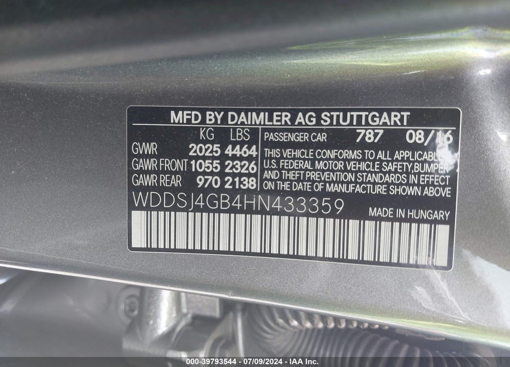2017 MERCEDES-BENZ CLA 250 VIN: WDDSJ4GB4HN433359