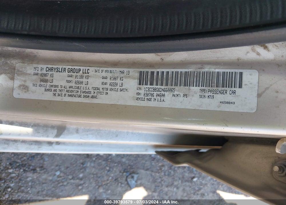 2013 CHRYSLER 200 TOURING VIN: 1C3CCBBG6DN660065
