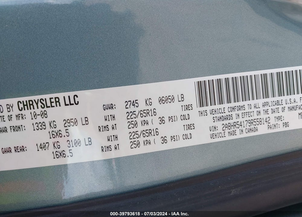 2009 CHRYSLER TOWN & COUNTRY TOURING VIN: 2A8HR54179R558142