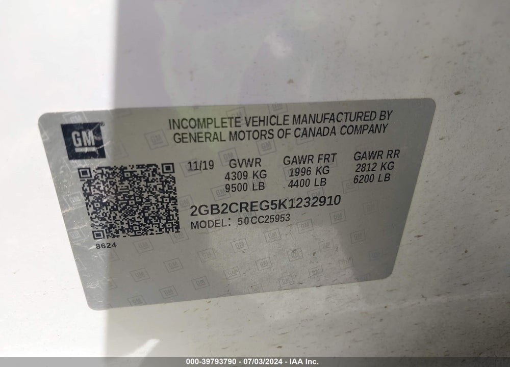 2019 CHEVROLET SILVERADO VIN: 2GB2CREG5K1232910