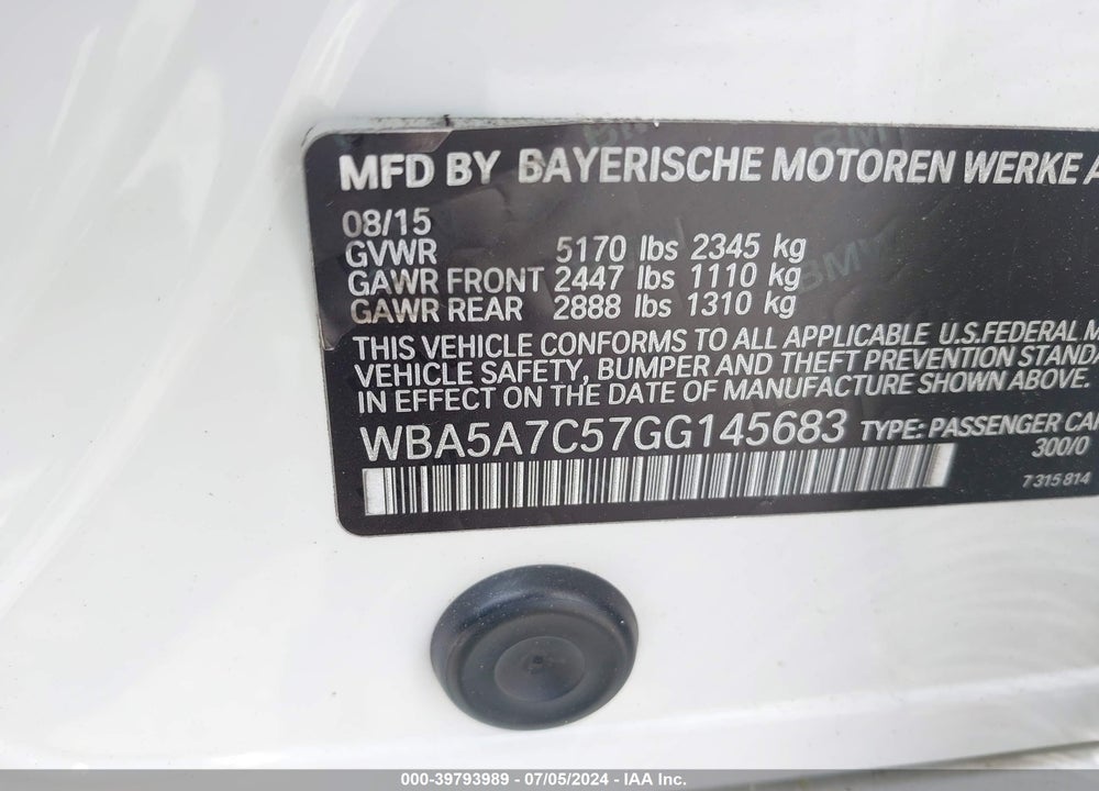 2016 BMW 528I XDRIVE VIN: WBA5A7C57GG145683