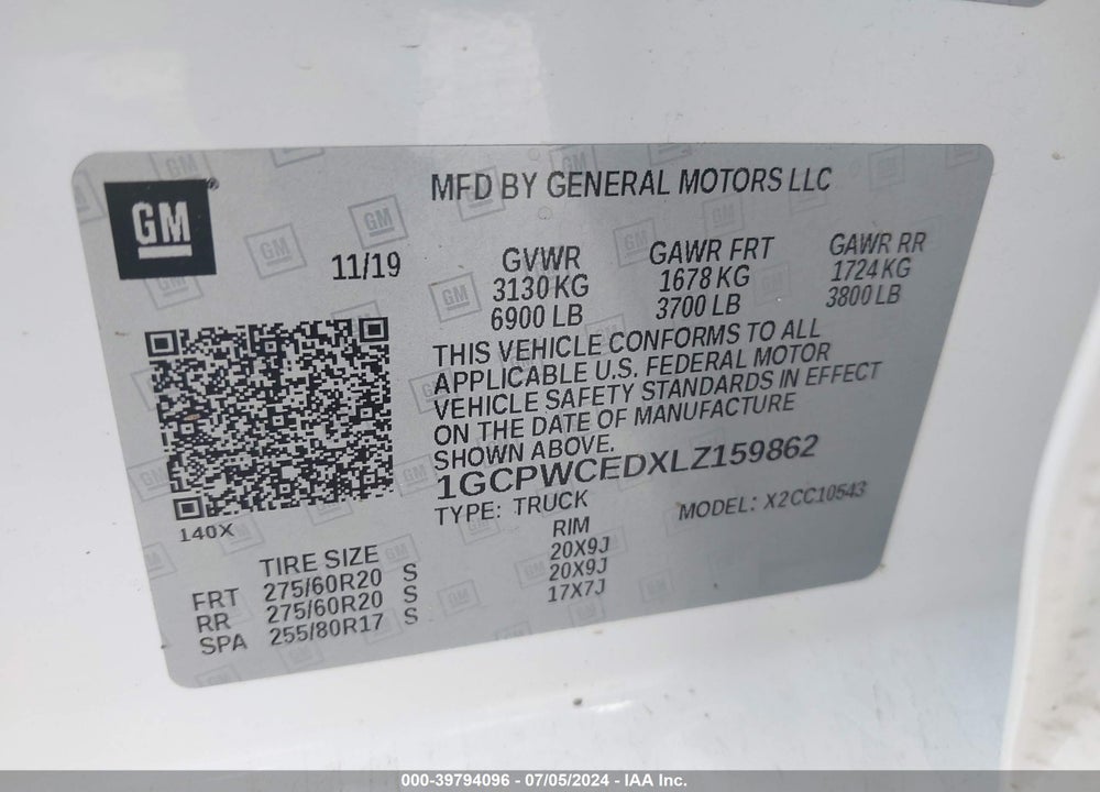 2020 CHEVROLET SILVERADO 1500 2WD SHORT BED LT VIN: 1GCPWCEDXLZ159862