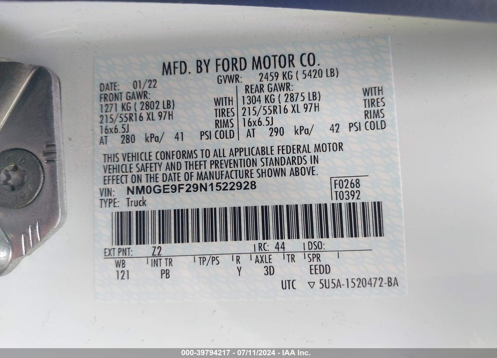 2022 FORD TRANSIT CONNECT XLT PASSENGER VIN: NM0GE9F29N1522928