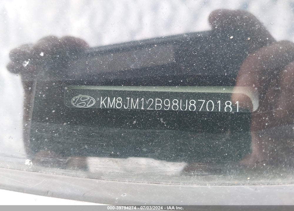 2008 HYUNDAI TUCSON GLS VIN: KM8JM12B98U870181