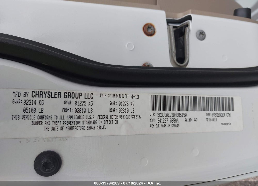 2013 CHRYSLER 300C VIN: 2C3CCAEG3DH685150