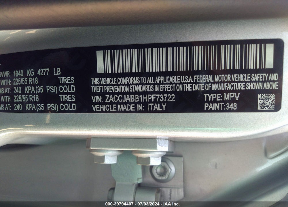 2017 JEEP RENEGADE LATITUDE FWD VIN: ZACCJABB1HPF73722