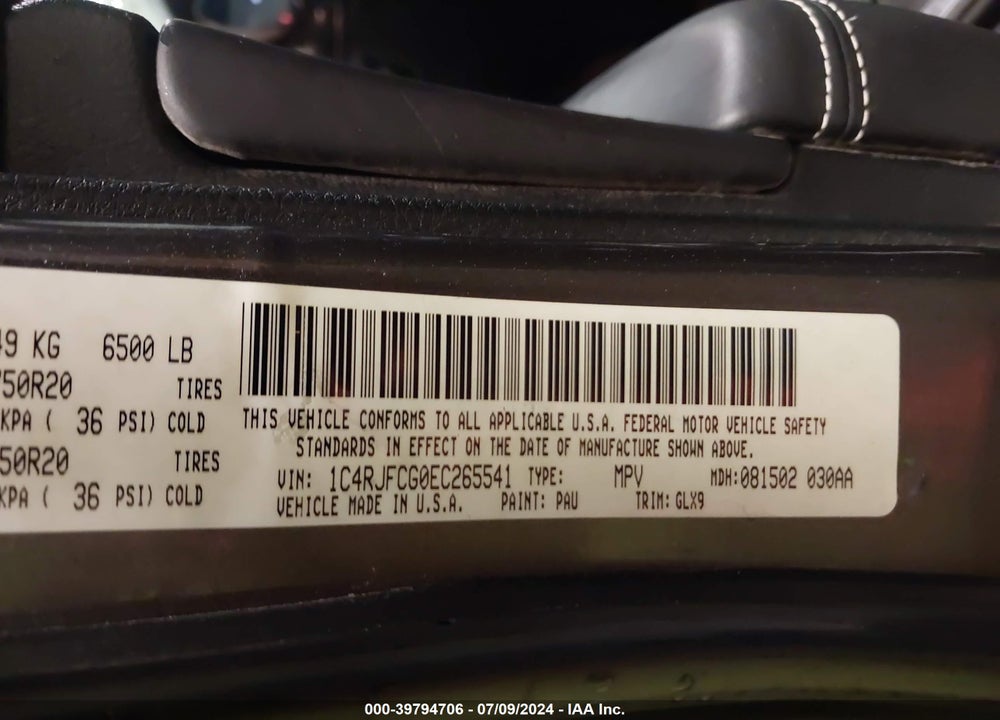 2014 CHEROKEE JEEP GRAND  OVERLAND VIN: 1C4RJFCG0EC265541