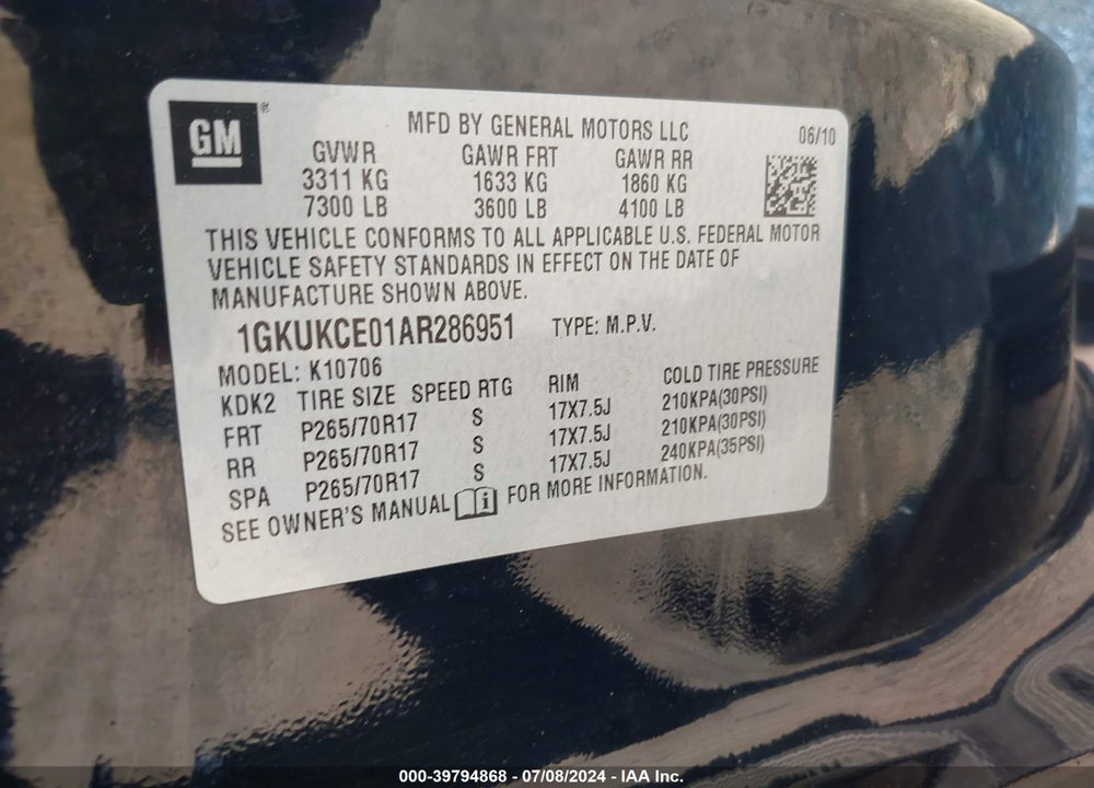 2010 GMC YUKON SLT VIN: 1GKUKCE01AR286951