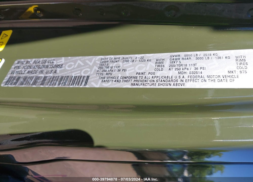 2022 JEEP WRANGLER UNLIMITED SAHARA ALTITUDE 4X4 VIN: 1C4HJXEG3NW153958