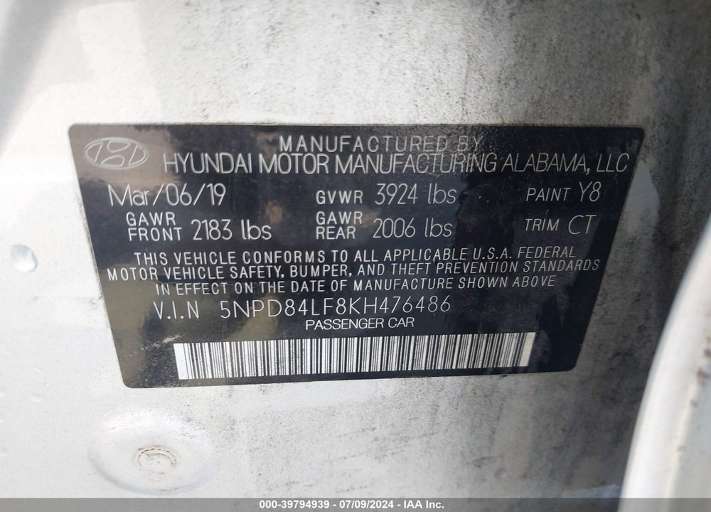 2019 HYUNDAI ELANTRA VALUE EDITION VIN: 5NPD84LF8KH476486