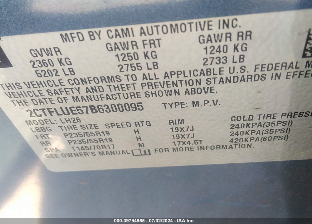 2011 GMC TERRAIN SLT-1 VIN: 2CTFLUE57B6300095