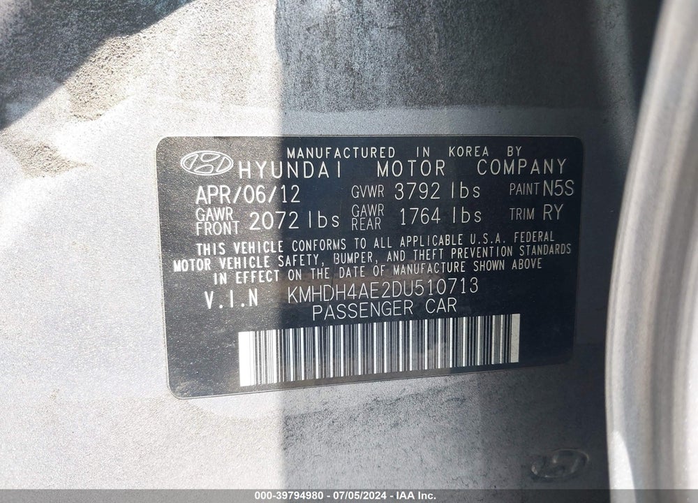 2013 HYUNDAI ELANTRA LIMITED VIN: KMHDH4AE2DU510713