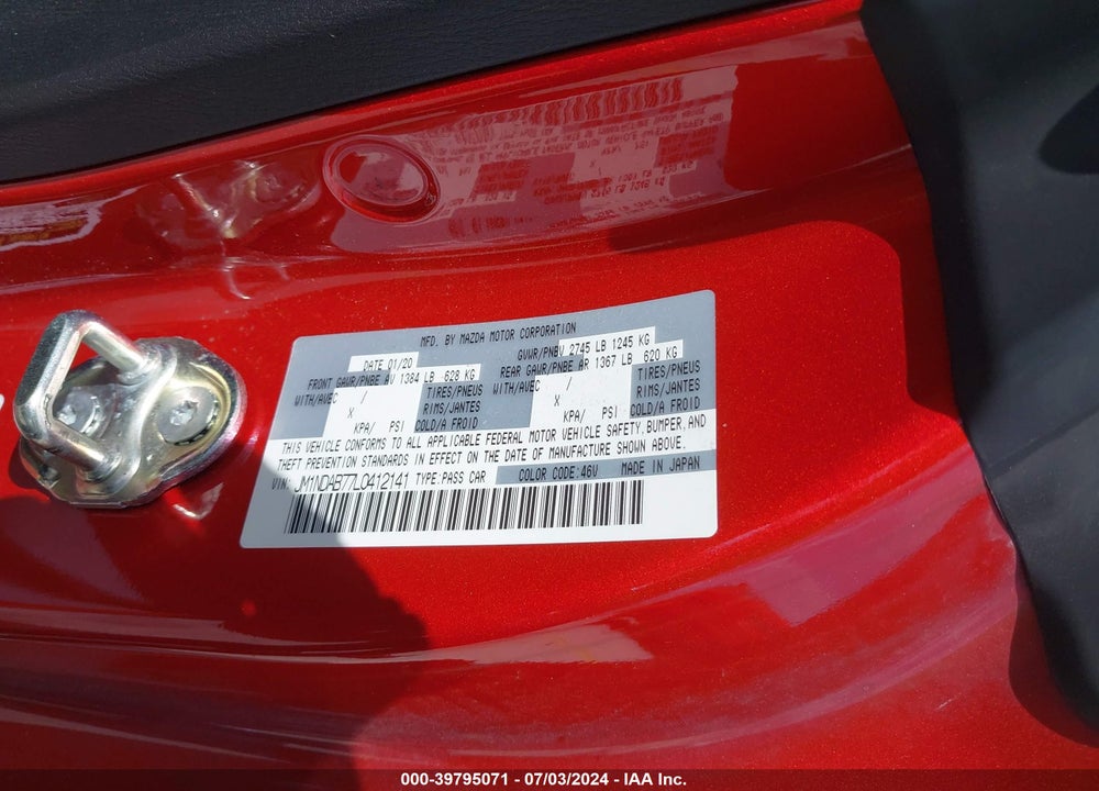 2020 MAZDA MX-5 MIATA SPORT VIN: JM1NDAB77L0412141