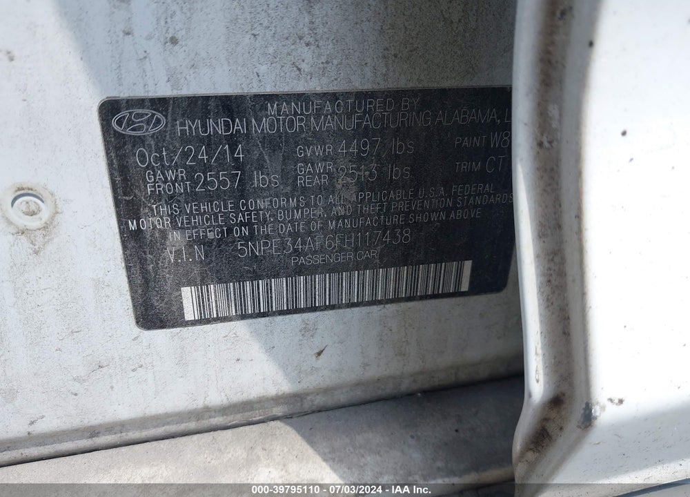 2015 HYUNDAI SONATA LIMITED VIN: 5NPE34AF6FH117438