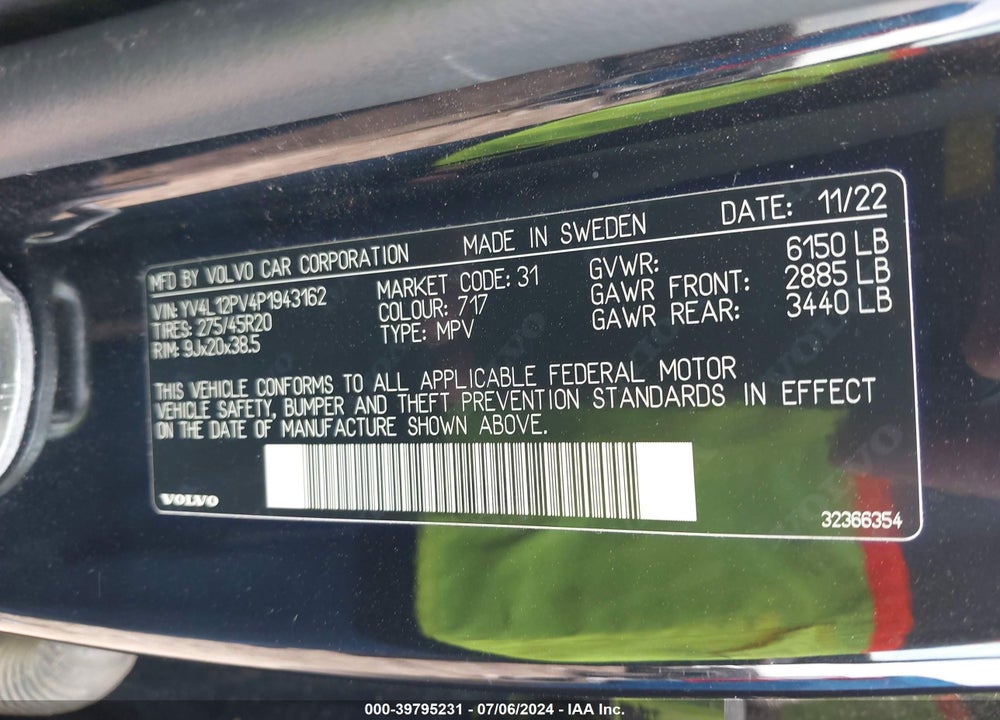 2023 VOLVO XC90 B5 CORE VIN: YV4L12PV4P1943162