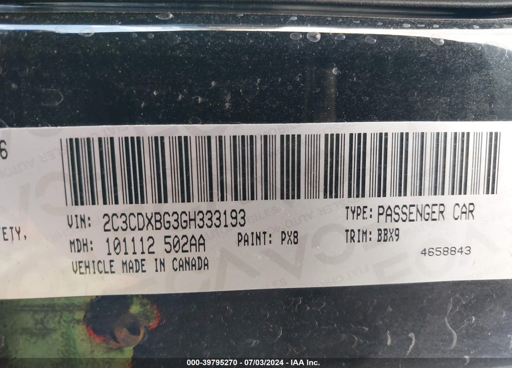 2016 DODGE CHARGER SE VIN: 2C3CDXBG3GH333193