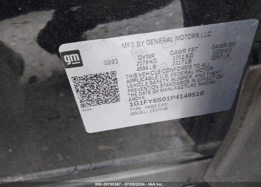 2023 CHEVROLET BOLT EUV FWD LT VIN: 1G1FY6S01P4149516