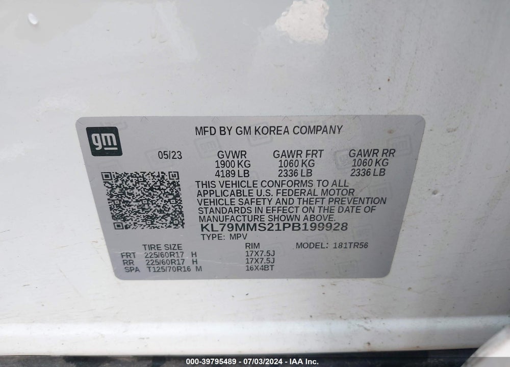 2023 CHEVROLET TRAILBLAZER FWD LS VIN: KL79MMS21PB199928