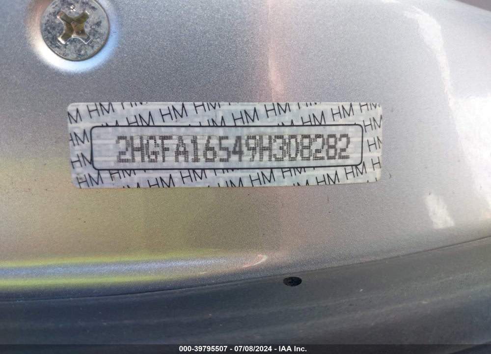 2009 HONDA CIVIC LX VIN: 2HGFA16549H308282