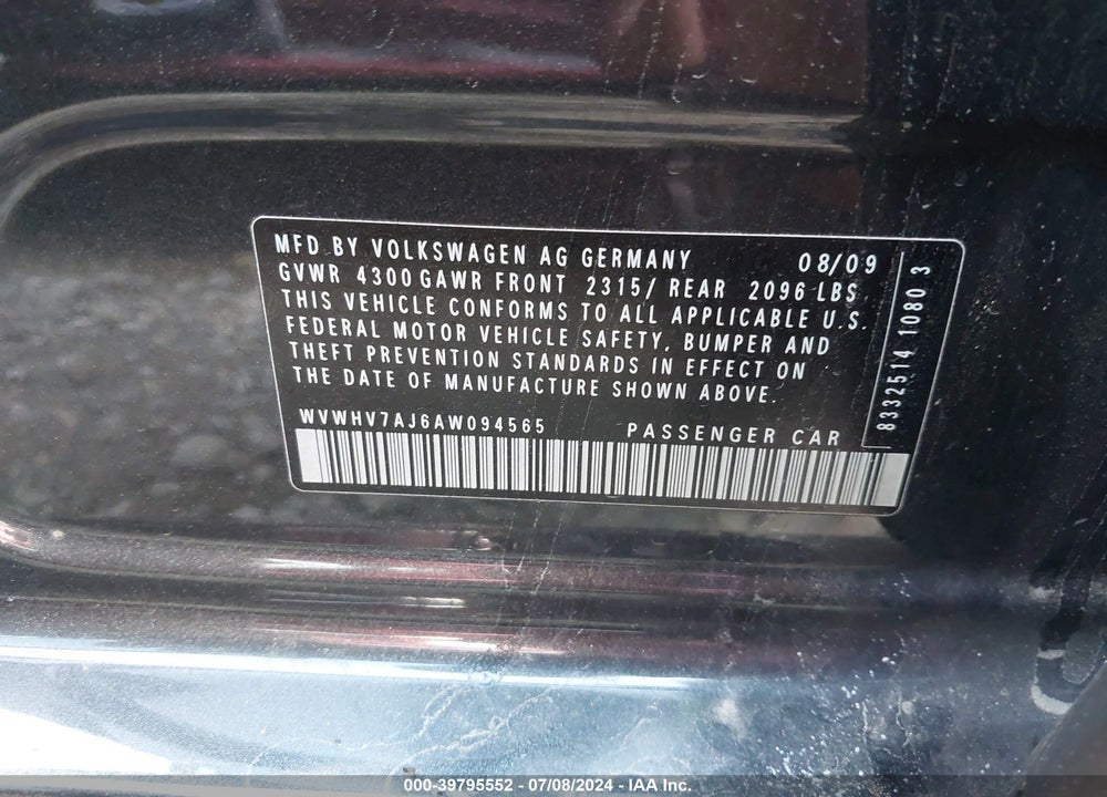 2010 VOLKSWAGEN GTI 4-DOOR VIN: WVWHV7AJ6AW094565