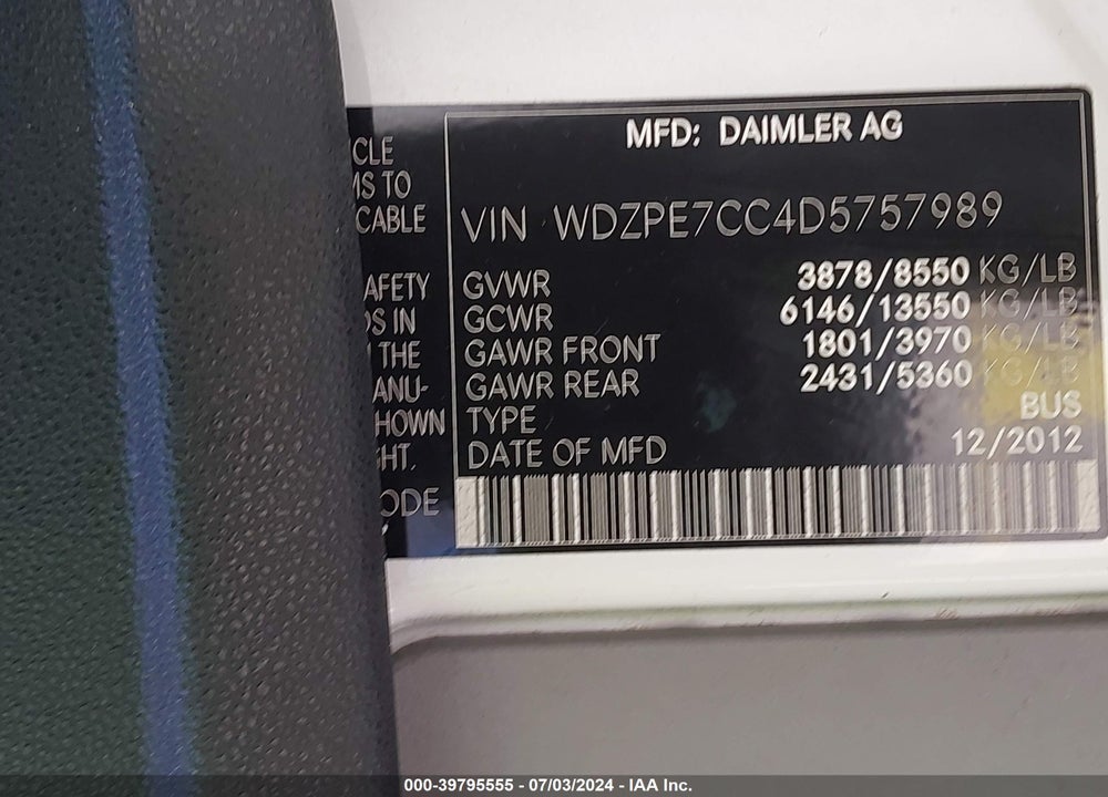 2013 MERCEDES-BENZ SPRINTER 2500 NORMAL ROOF VIN: WDZPE7CC4D5757989