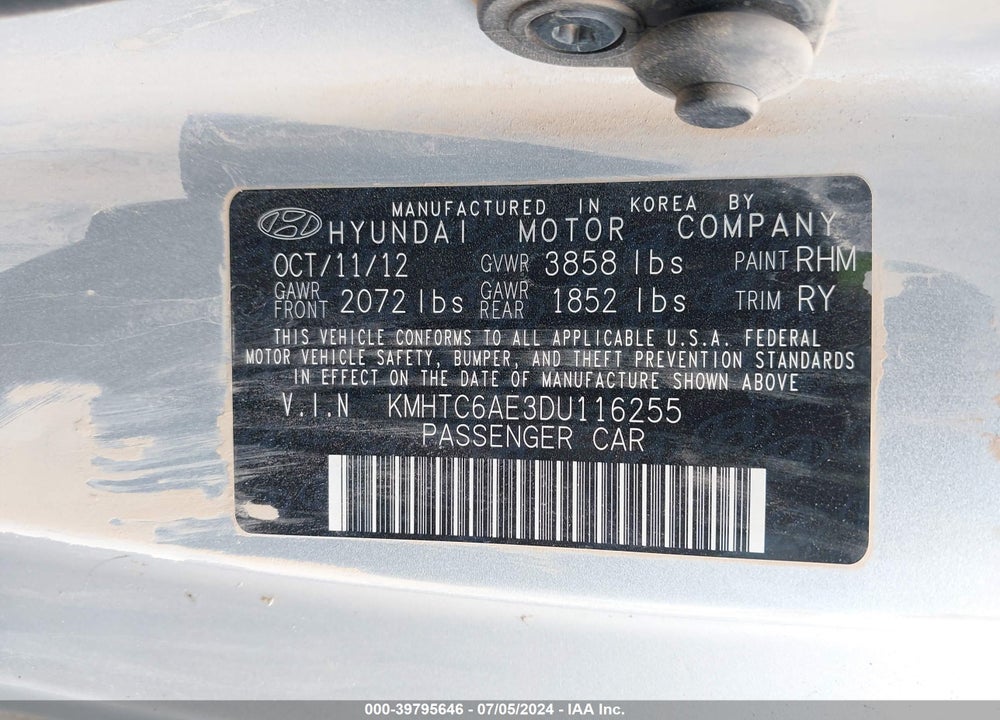 2013 HYUNDAI VELOSTER TURBO W/BLUE VIN: KMHTC6AE3DU116255