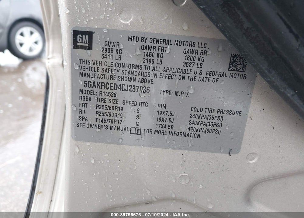 2012 BUICK ENCLAVE LEATHER VIN: 5GAKRCED4CJ237036
