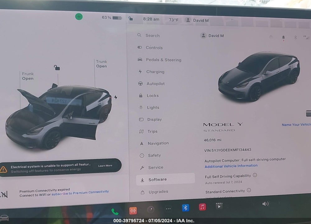 2021 TESLA MODEL Y STANDARD RANGE REAR-WHEEL DRIVE VIN: 5YJYGDEDXMF134443