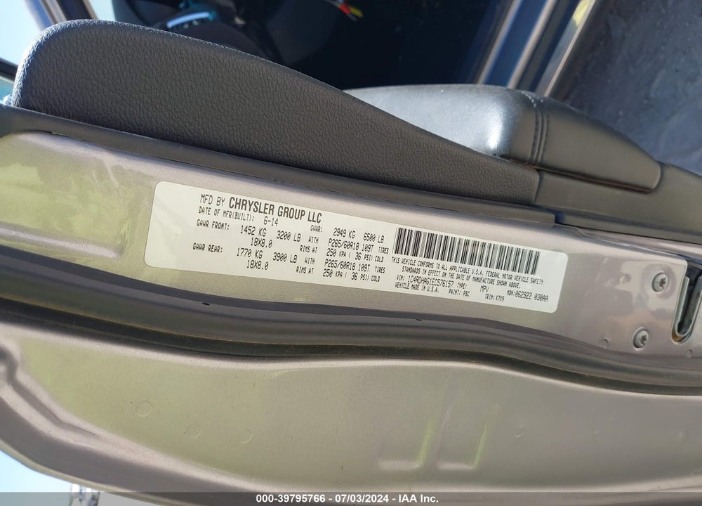 2014 DODGE DURANGO SXT VIN: 1C4RDHAG1EC576157