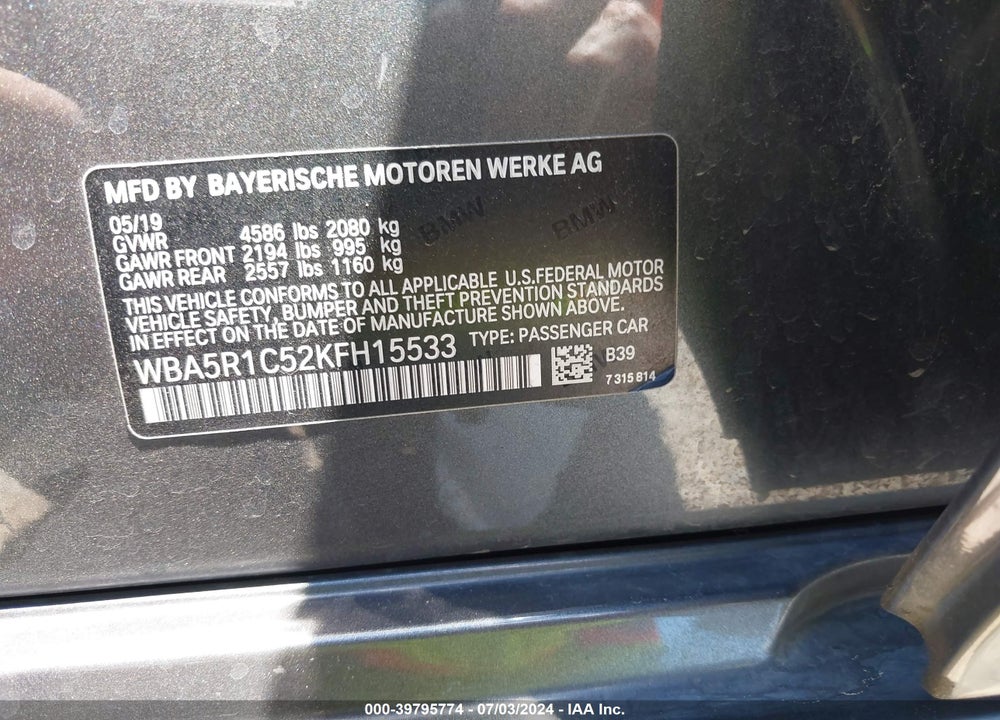 2019 BMW 330I VIN: WBA5R1C52KFH15533