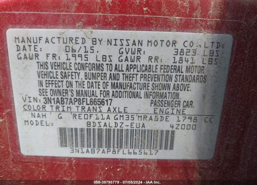 2015 NISSAN SENTRA VIN: 3N1AB7AP8FL665617