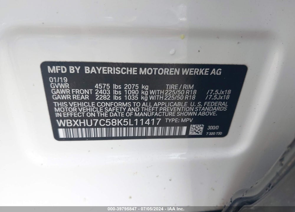 2019 BMW X1 SDRIVE28I VIN: WBXHU7C58K5L11417