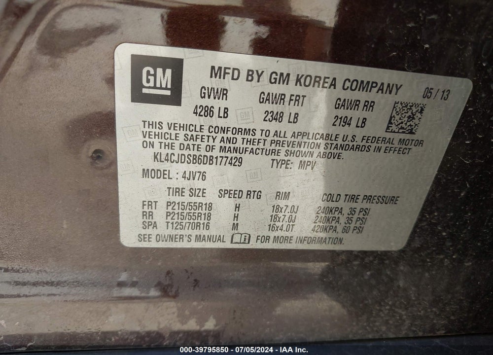 2013 BUICK ENCORE PREMIUM VIN: KL4CJDSB6DB177429