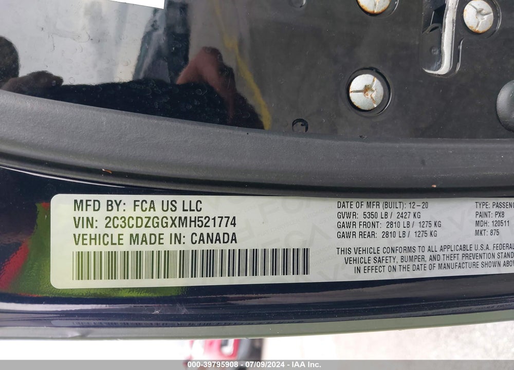 2021 DODGE CHALLENGER SXT AWD VIN: 2C3CDZGGXMH521774