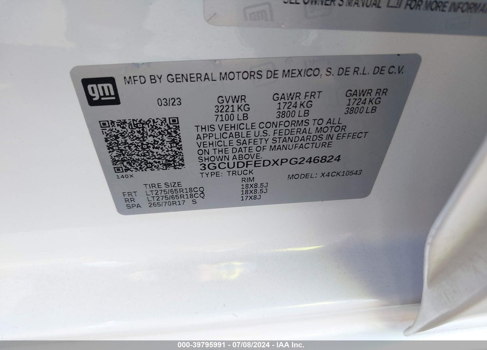 2023 CHEVROLET SILVERADO 1500 4WD SHORT BED LT TRAIL BOSS VIN: 3GCUDFEDXPG246824