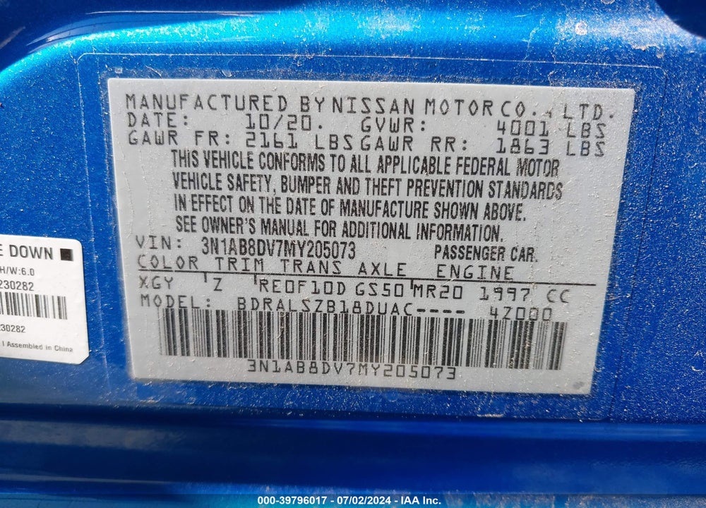 2021 NISSAN SENTRA SR XTRONIC CVT VIN: 3N1AB8DV7MY205073
