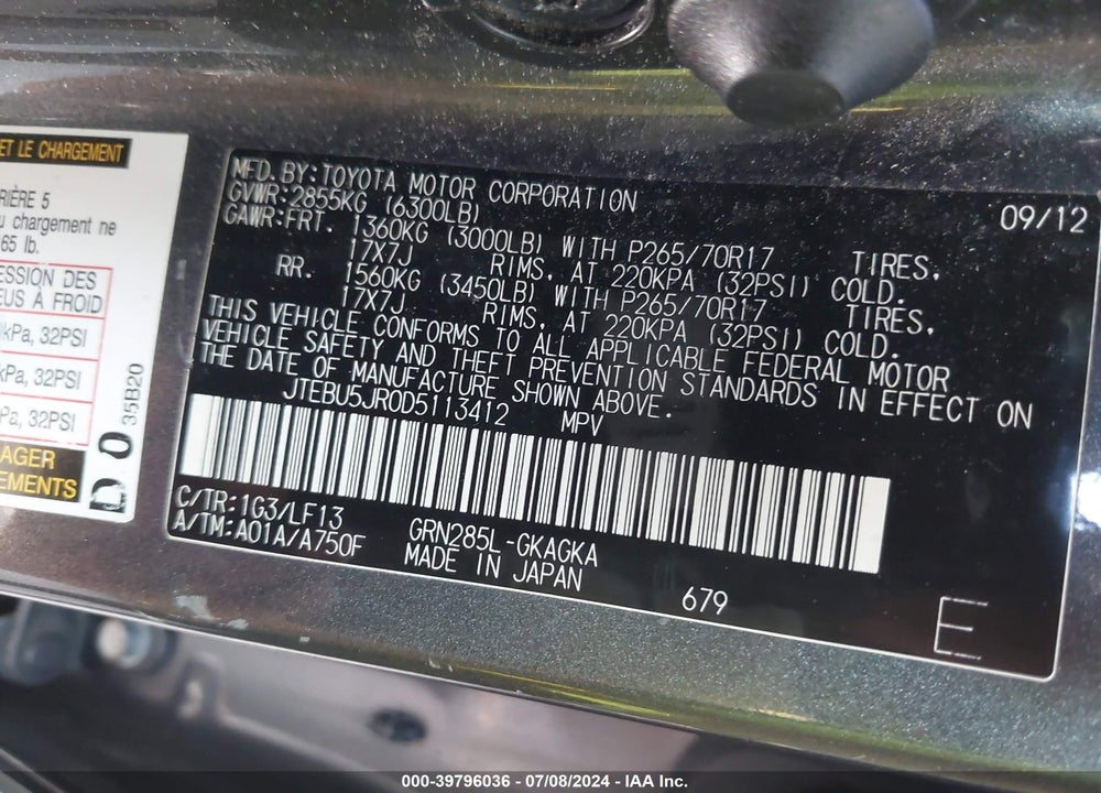 2013 TOYOTA 4RUNNER SR5 VIN: JTEBU5JR0D5113412