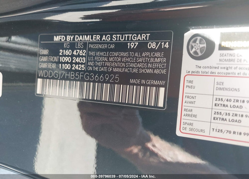 2015 MERCEDES-BENZ AMG C 63 VIN: WDDGJ7HB5FG366925