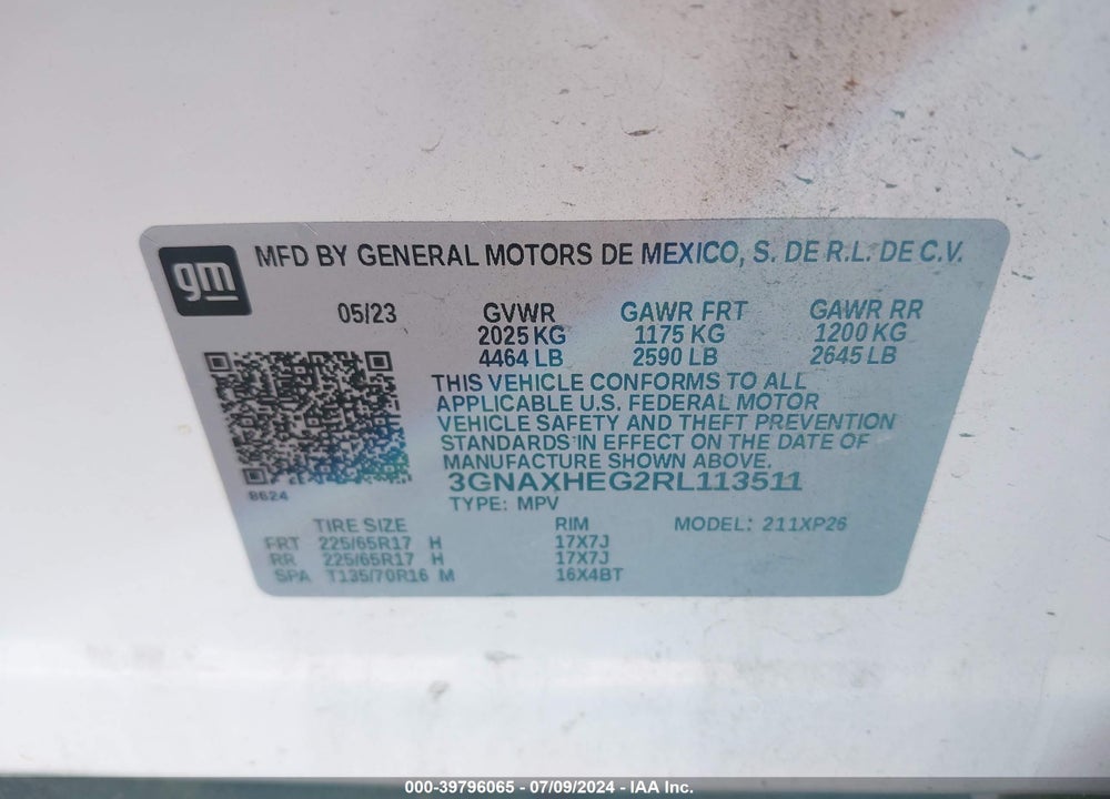 2024 CHEVROLET EQUINOX FWD LS VIN: 3GNAXHEG2RL113511