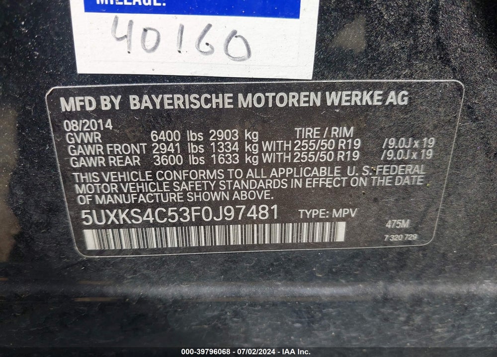 2015 BMW X5 XDRIVE35D VIN: 5UXKS4C53F0J97481