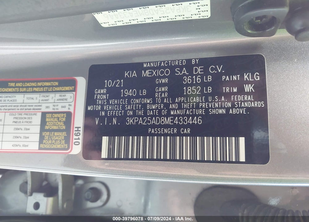 2021 KIA RIO 5-DOOR S VIN: 3KPA25AD8ME433446