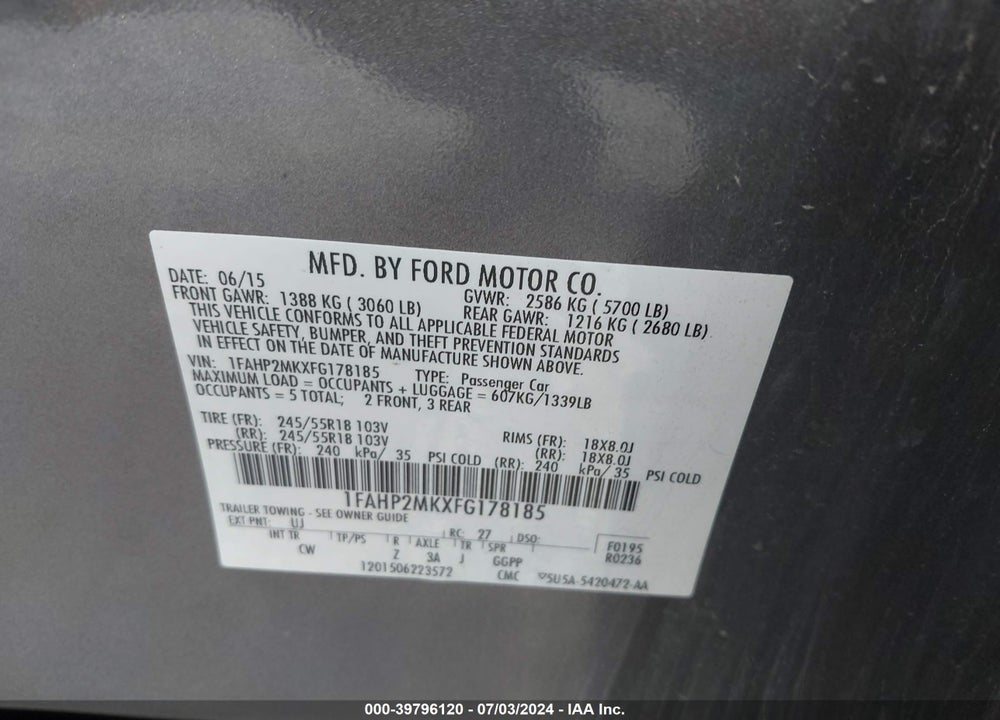 2015 FORD POLICE INTERCEPTOR VIN: 1FAHP2MKXFG178185