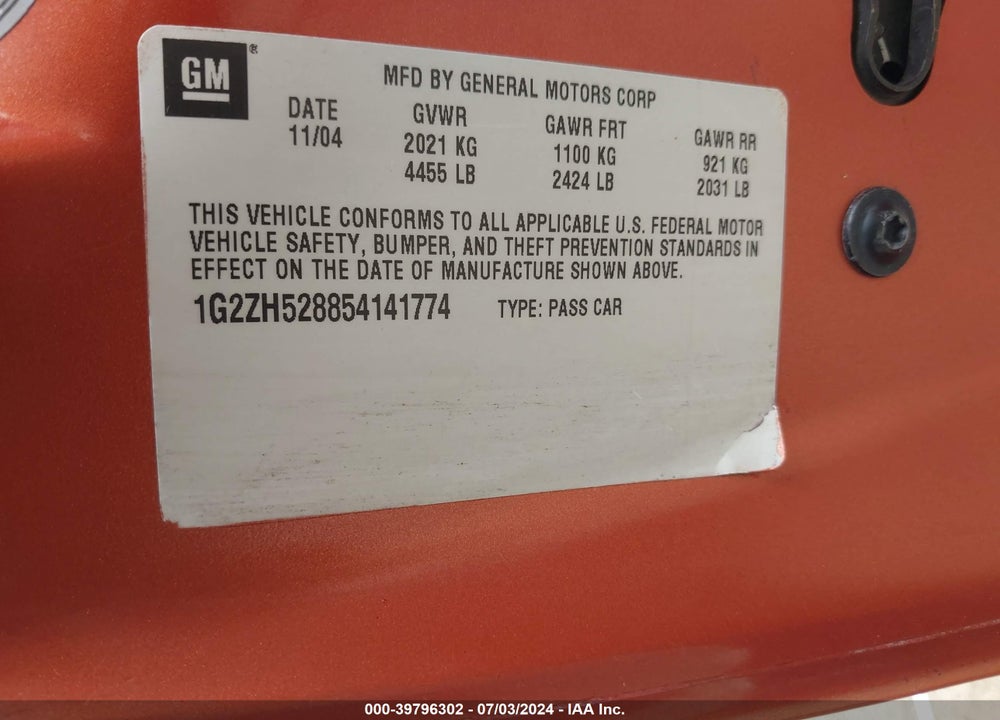 2005 PONTIAC G6 GT VIN: 1G2ZH528854141774