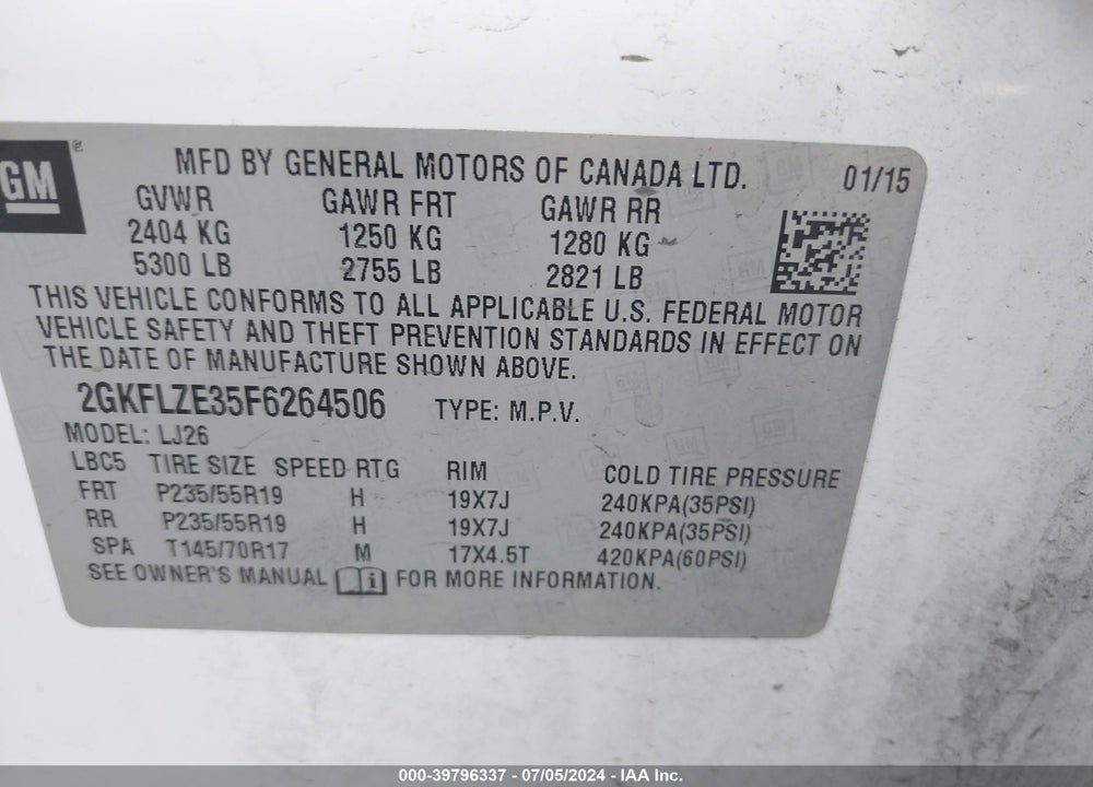 2015 GMC TERRAIN DENALI VIN: 2GKFLZE35F6264506