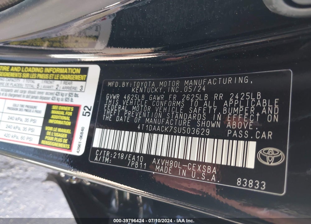 2025 TOYOTA CAMRY SE VIN: 4T1DAACK7SU503629