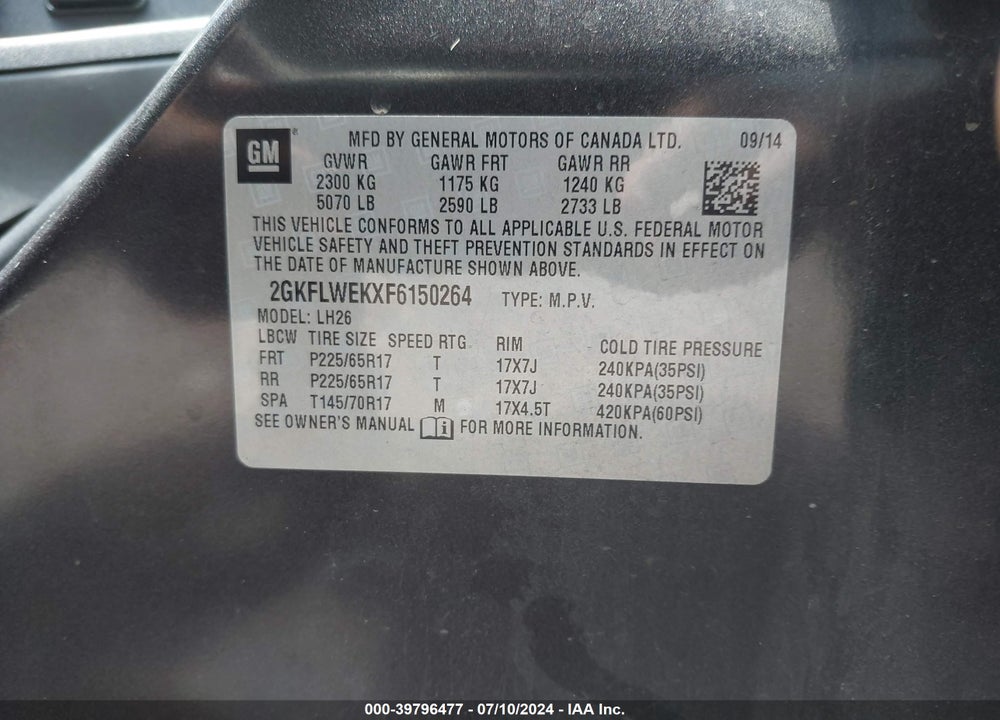 2015 GMC TERRAIN SLE-2 VIN: 2GKFLWEKXF6150264