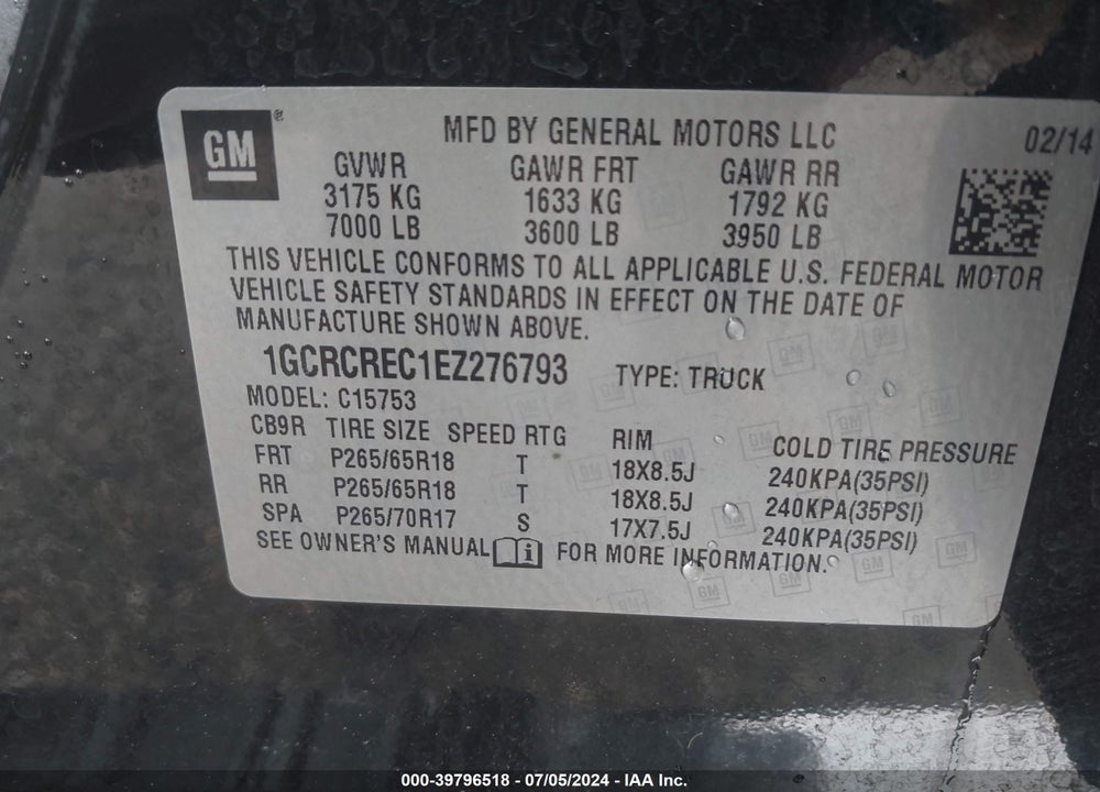 2014 CHEVROLET SILVERADO 1500 1LT VIN: 1GCRCREC1EZ276793
