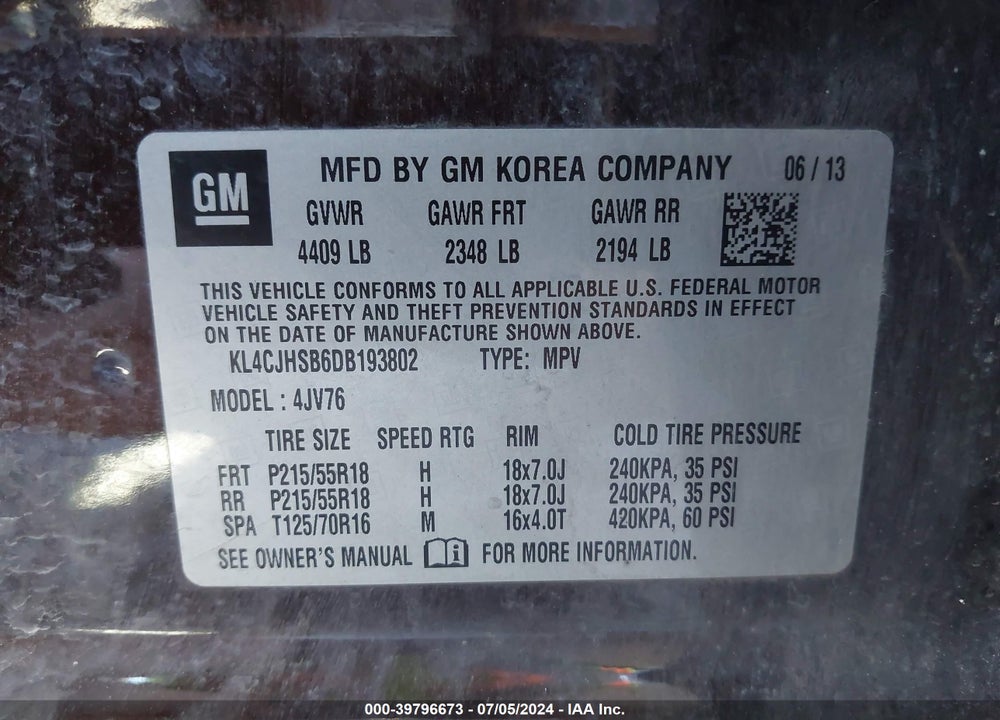 2013 BUICK ENCORE PREMIUM VIN: KL4CJHSB6DB193802