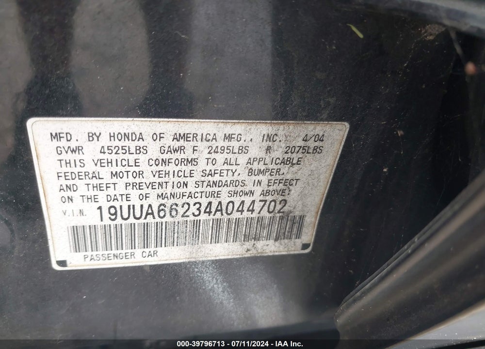2004 ACURA TL VIN: 19UUA66234A044702