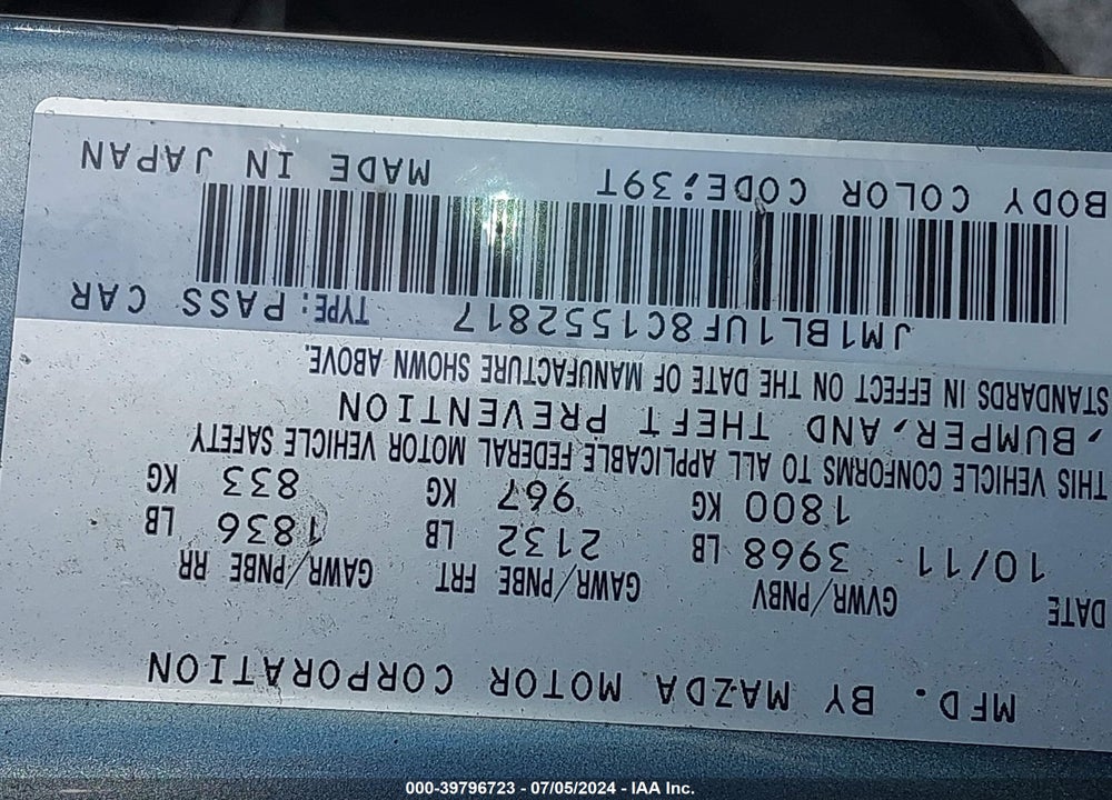 2012 MAZDA 3 I SPORT VIN: JM1BL1UF8C1552817